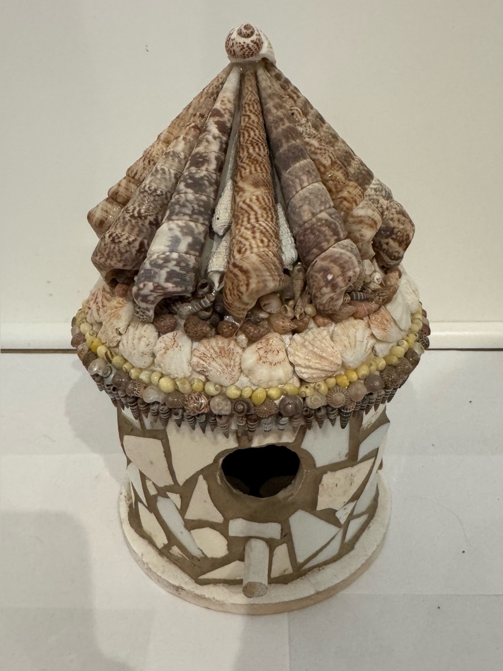 Vintage Seashell Ceramics Decorative Bird House Artisan